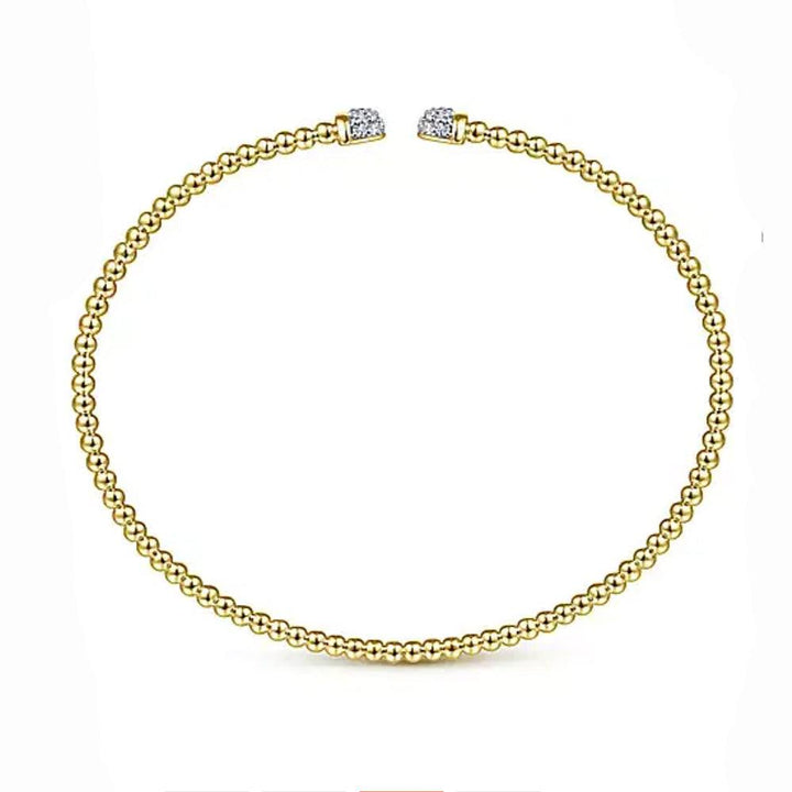 14K gold beaded bangle bracelet with diamond accents.