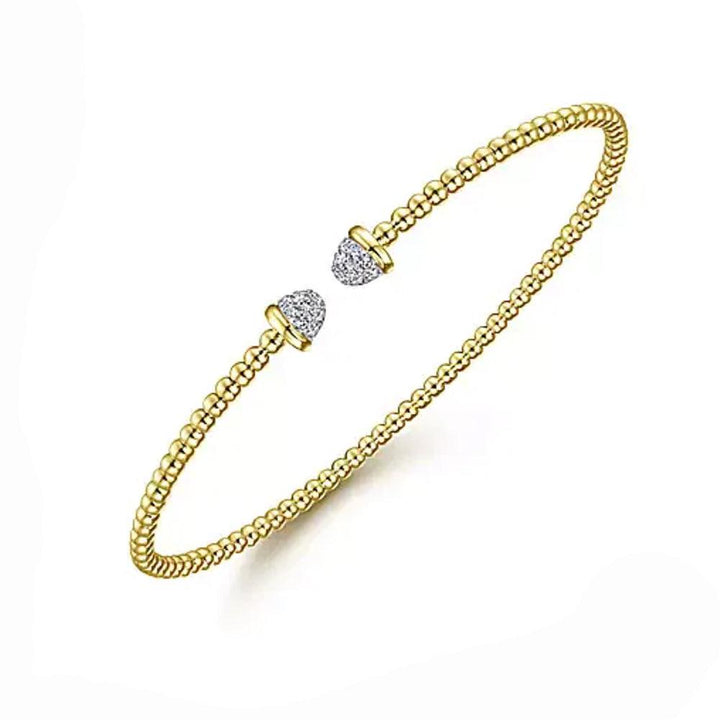 14K Yellow Gold Bujukan Diamond Split Bangle: Beaded gold design with pave diamond accents.