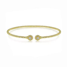 14K Yellow Gold Bujukan Split Cuff Bracelet with Diamond Flower Caps-Gabriel & Co-Swag Designer Jewelry