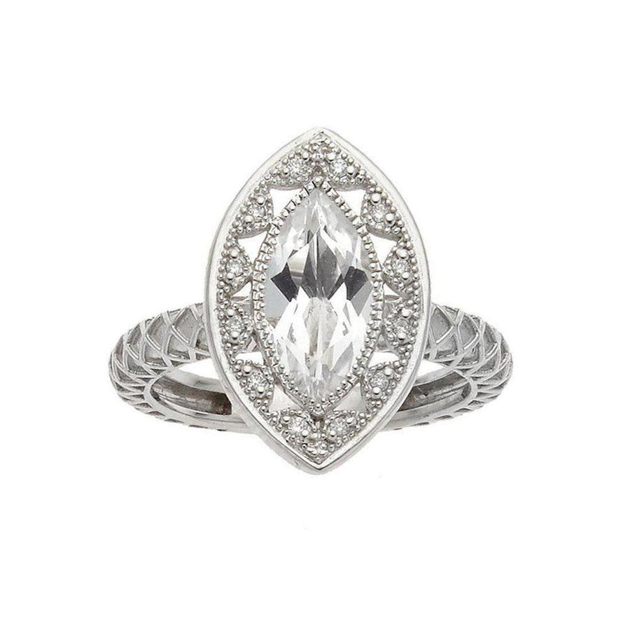 14k white gold marquise ring featuring a dazzling diamond-encrusted setting.