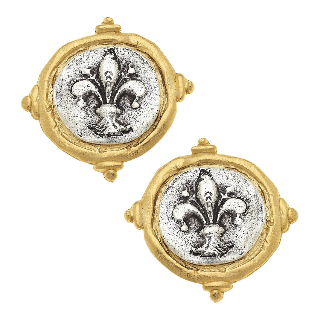 Fleur de Lis Intaglio Stud Earrings