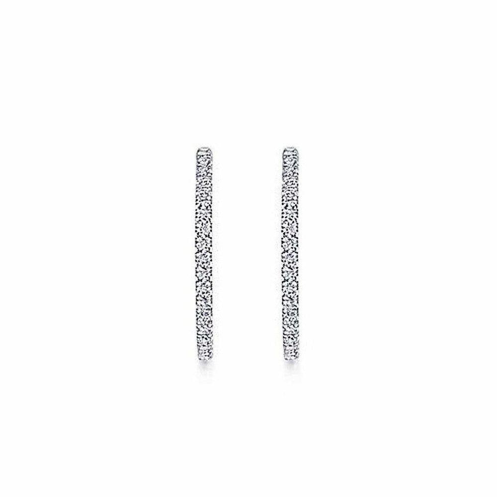 Diamond hoop earrings, 1.2-inch diameter, featuring a pave diamond setting.