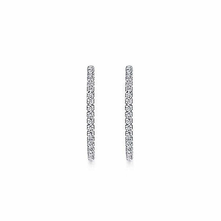 Diamond hoop earrings, 1.2-inch diameter, featuring a pave diamond setting.
