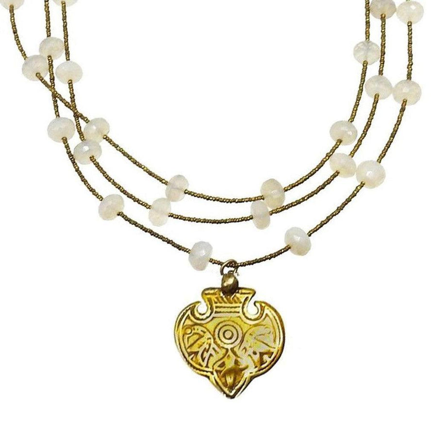 60" vintage quartz spacer necklace with gold-tone pendant
