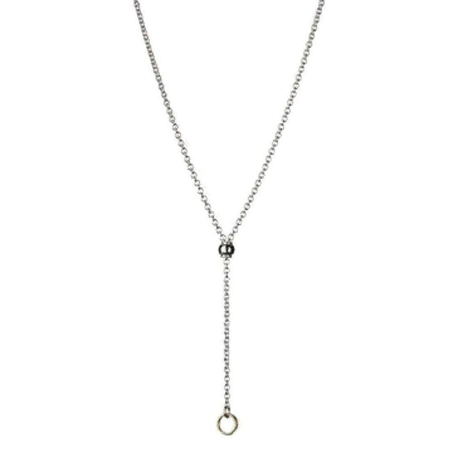 Anthology Chain: Elegant silver chain necklace with a dark bead and gold ring detail.