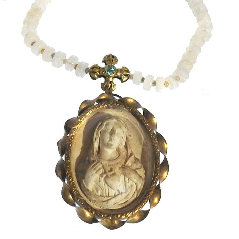 Antique Carved Icon Mary-Parham & Co-Swag Designer Jewelry
