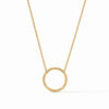 Astor Delicate Necklace: 18k gold chain, hammered circle pendant with four tiny diamonds.