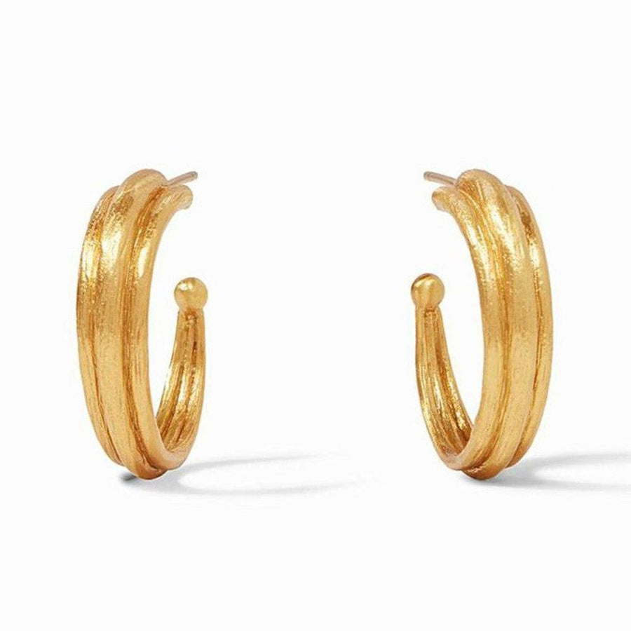 Gold Barcelona Hoop earrings; textured, triple-band design.