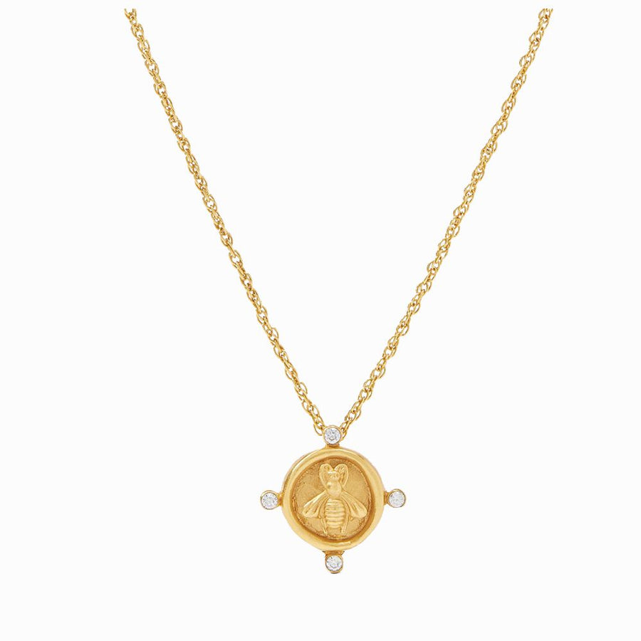 Gold Bee Cameo solitaire necklace with diamond accents