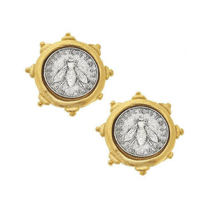 Bee Coin Clip Earrings-Susan Shaw-Swag Designer Jewelry