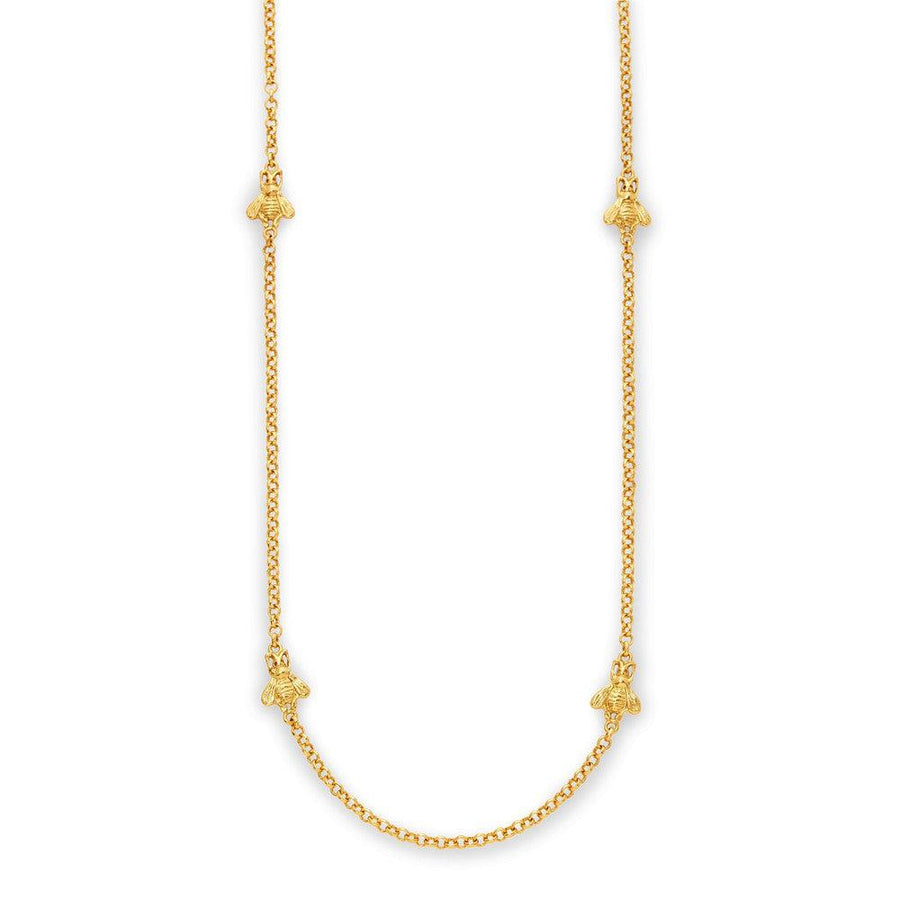 Gold Bee Station Necklace with four detailed bee charms.