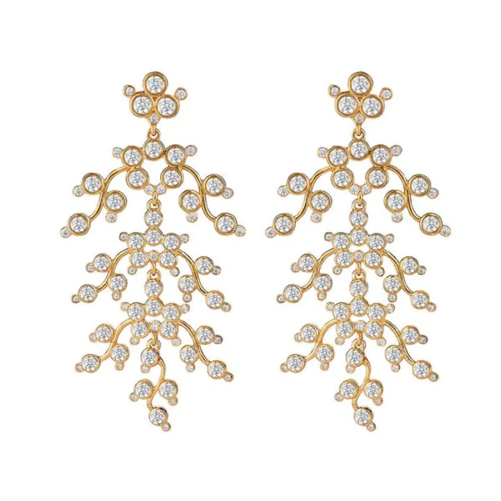 Gold Berry Chandelier earrings with sparkling cubic zirconia.