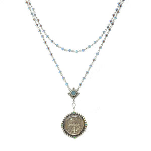 Bicone San Benito Rosary in Pacific Opal-Virgins Saints and Angels-Swag Designer Jewelry