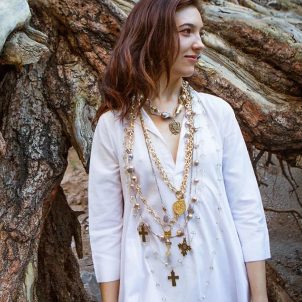 Gold and Brass Necklace with Black Stones and Tiger eye