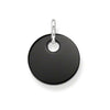 Black disc pendant with silver bail; minimalist jewelry.