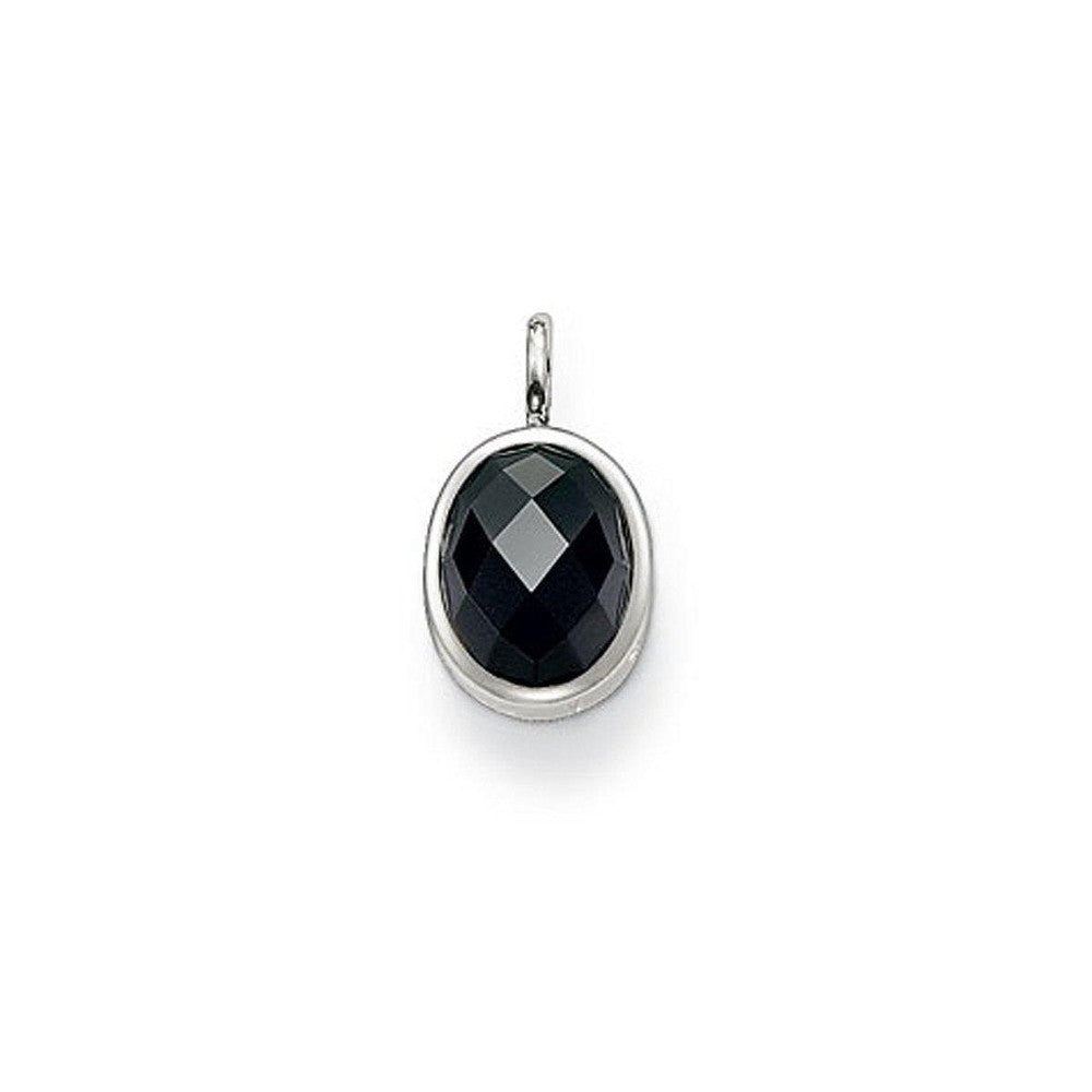 Black Zirconia oval pendant with silver-toned frame