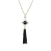 Elegant black onyx & pearl tassel necklace with gold chain