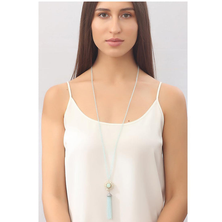 Blue Chalcedony Tassel Necklace-Atelier Mon-Swag Designer Jewelry
