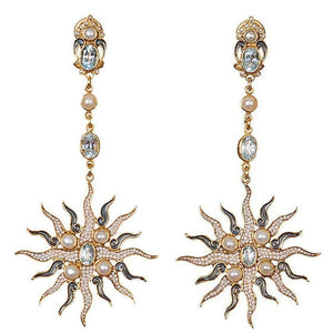 Blue Topaz and Pearl Sunburst earrings-Percossi Papi-Swag Designer Jewelry