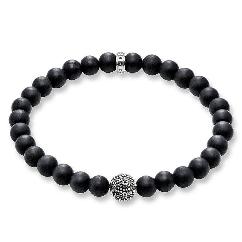 Black matte onyx bead bracelet with oxidized silver accent bead