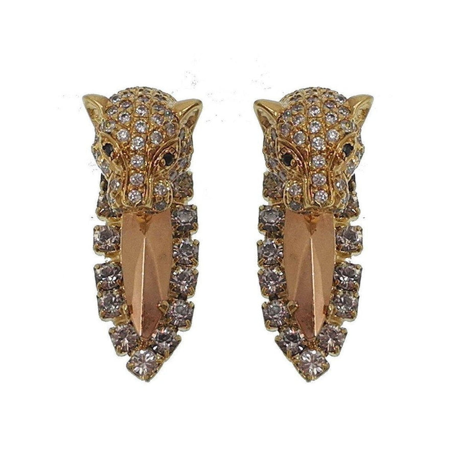 Brass Panther Clip Earrings-Iosselliani-Swag Designer Jewelry
