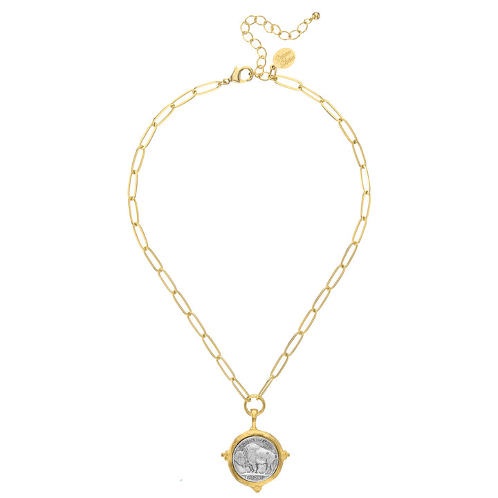 Buffalo Coin Pendant on Paper Clip Chain-Susan Shaw-Swag Designer Jewelry