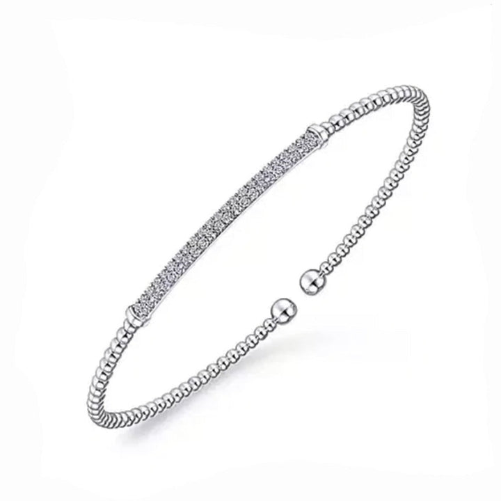Bujukan Pave Diamond Bar Bracelet in white gold: elegant beaded design with sparkling pave diamonds.