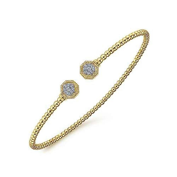 Gold Bujukan Pave Hexagon Cap bracelet with pave diamond accents.
