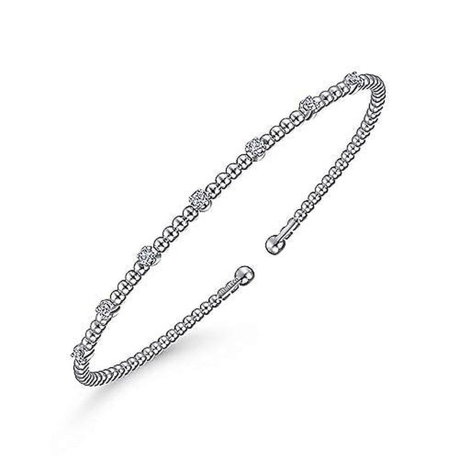 Bujukan Stationed Diamond Bar Bracelet: Beaded silver bangle with sparkling diamond accents.