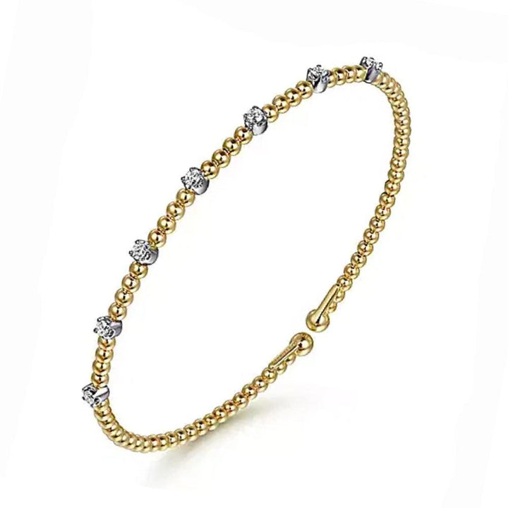 Bujukan Stationed Diamond Bar Bracelet in yellow gold, featuring a beaded design and sparkling diamonds.