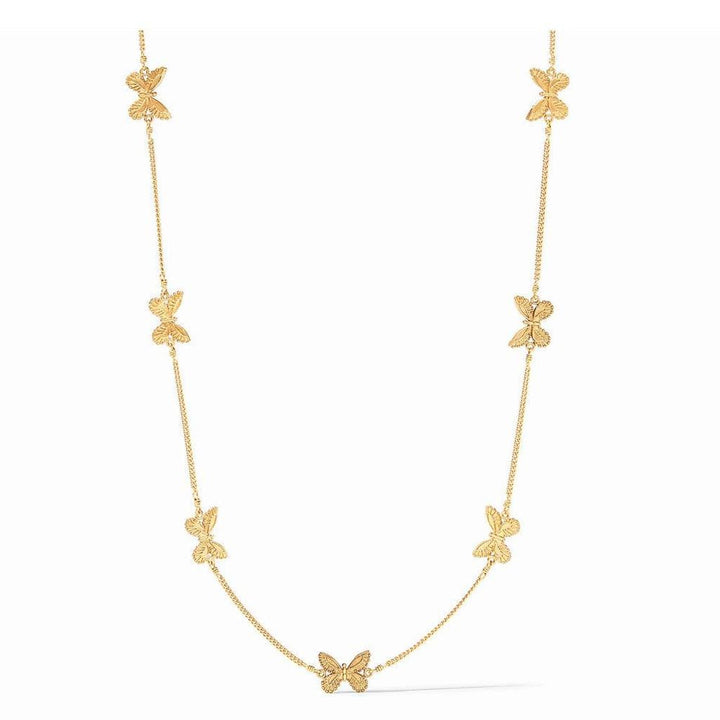 Gold Butterfly Delicate Station Necklace: Elegant gold chain with textured butterfly accents.