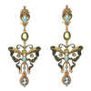 Gold butterfly earrings with turquoise, peridot, and aquamarine gemstones.