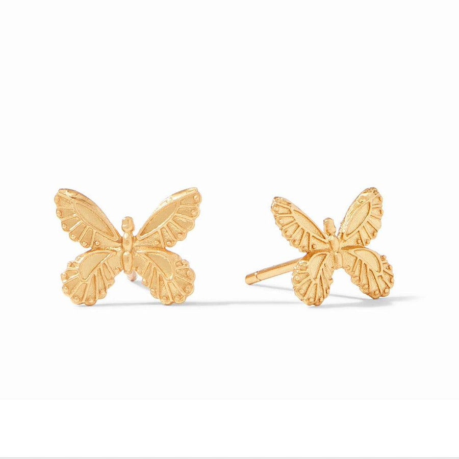 Gold butterfly stud earrings with textured wings