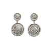 Cathedral Post Earrings-Sevilla: Silver-tone double coin drop earrings with embossed detailing.