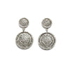 Cathedral Post Earrings-Sevilla: Silver-tone double coin drop earrings with embossed detailing.