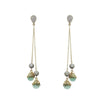 Elegant Chalcedony Drop Chandelier Earrings with gold chains and light green beads.