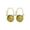 Gold Chariot hoop earrings with St. Christopher medallions and clear cubic zirconia accents.