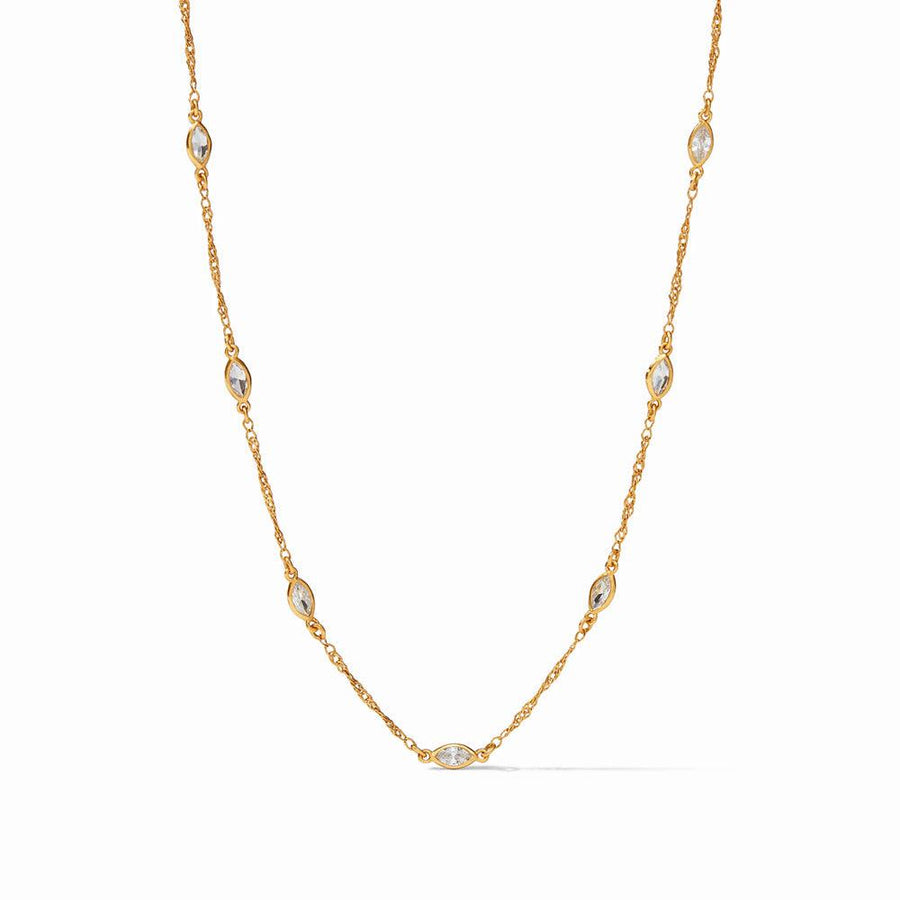 Gold Charlotte Delicate Station necklace with marquise-cut clear stones.