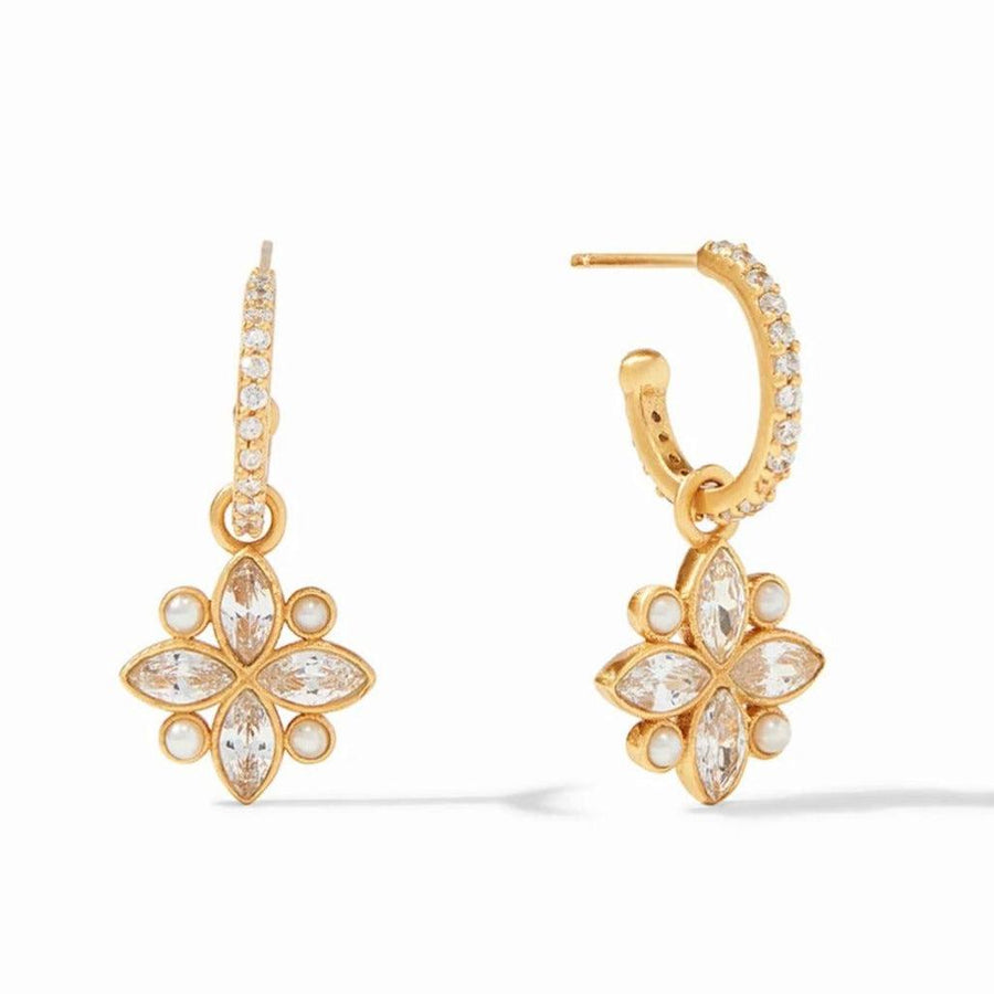 Gold Charlotte Hoop & Charm Earrings with sparkling cubic zirconia and pearls.