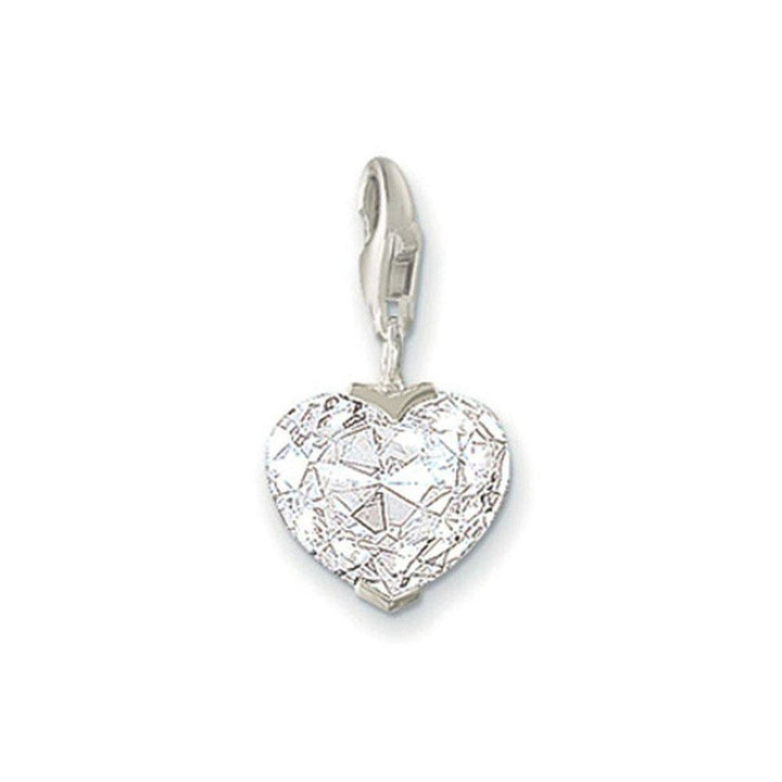 Charm 0008 Faceted Heart charm: sparkling clear crystal heart pendant with silver clasp.