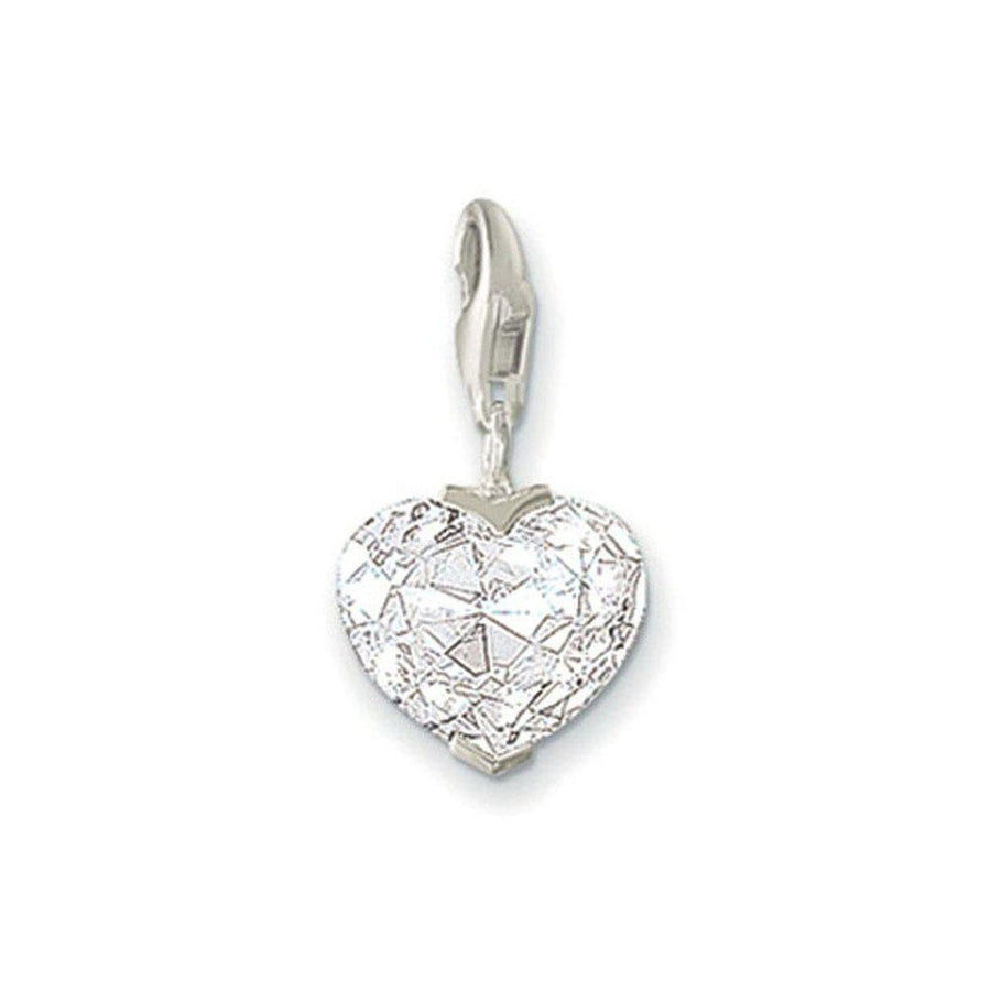 Charm 0008 Faceted Heart charm: sparkling clear crystal heart pendant with silver clasp.