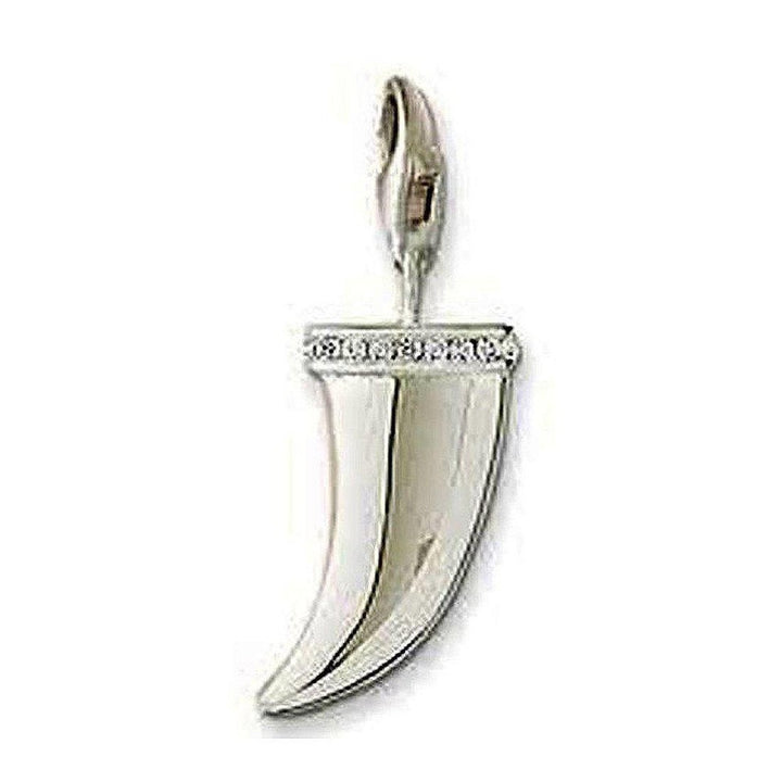 Silver Charm 0067 Tooth pendant with clear CZ accents.