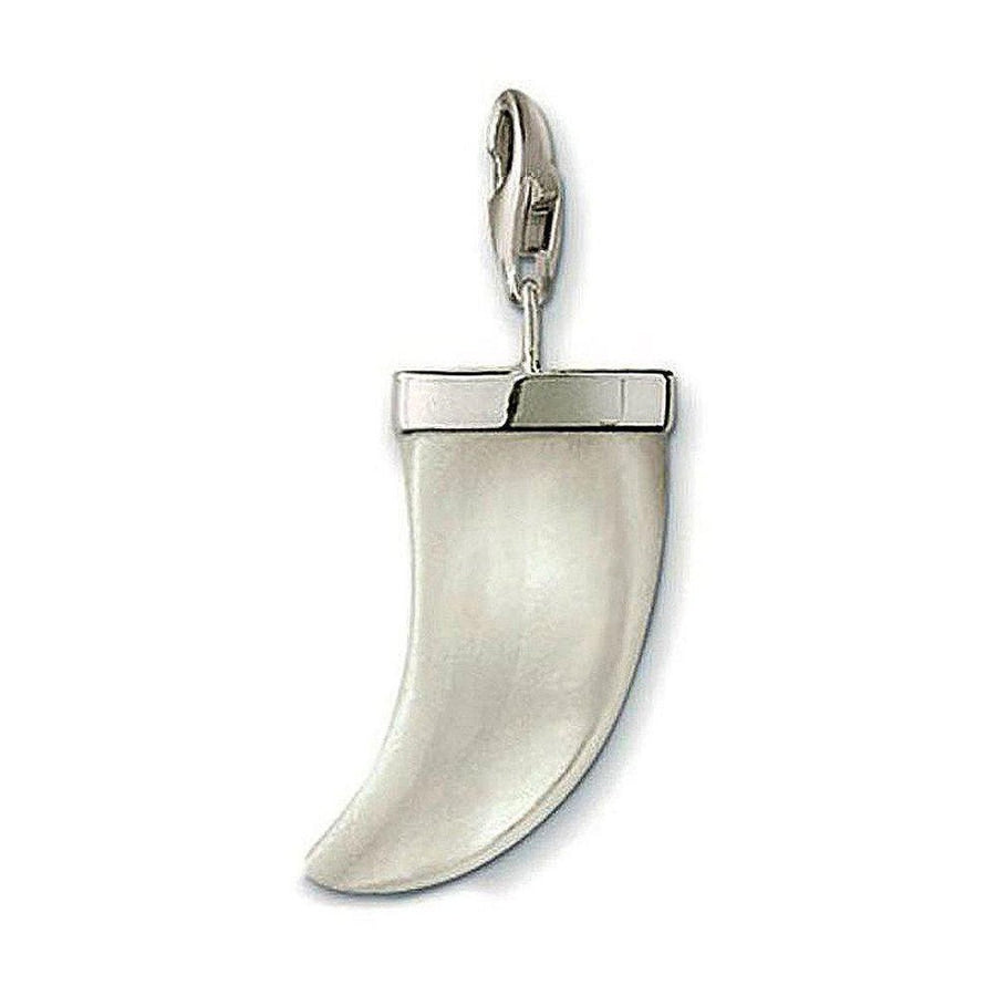 Charm 0214 White Tooth charm pendant:  silver-tone metal, white tooth design.