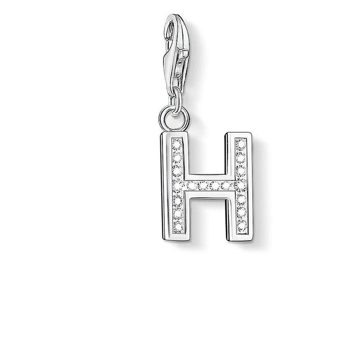 Silver Charm 0230 Pave Letter H pendant with cubic zirconia.