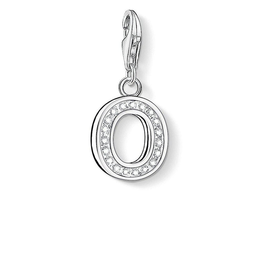 Charm 0237 Pave Letter O: silver charm featuring letter O, accented with pavé diamonds.