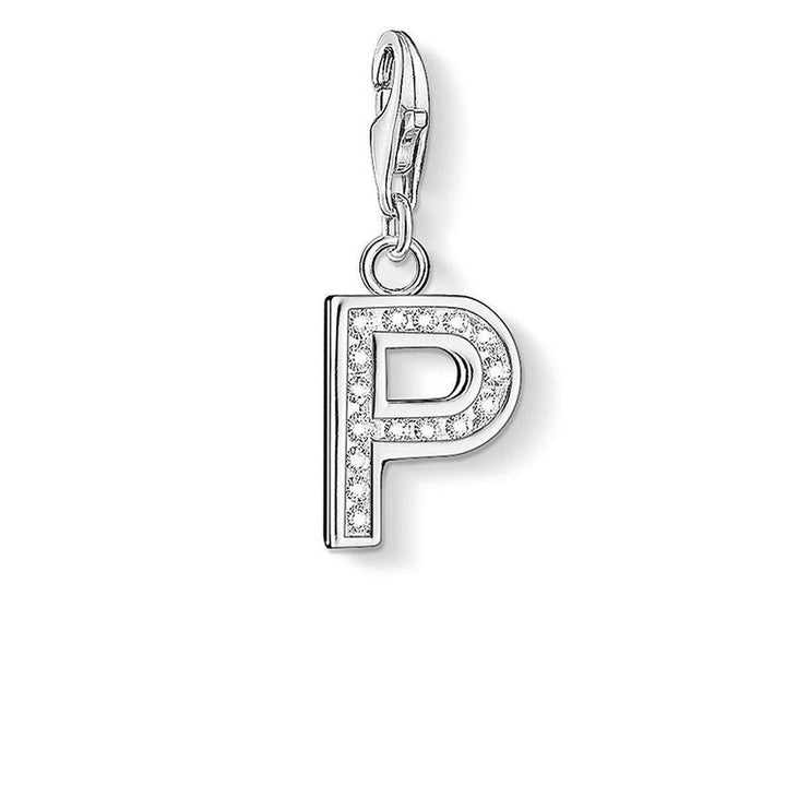 Silver Charm 0238 Pave Letter P charm with cubic zirconia