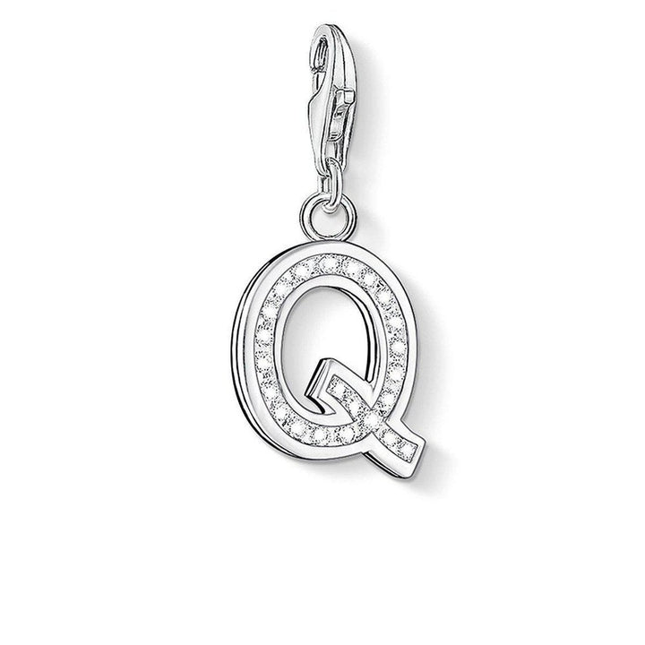 Silver Charm 0239 Pave Letter Q pendant with cubic zirconia accents.