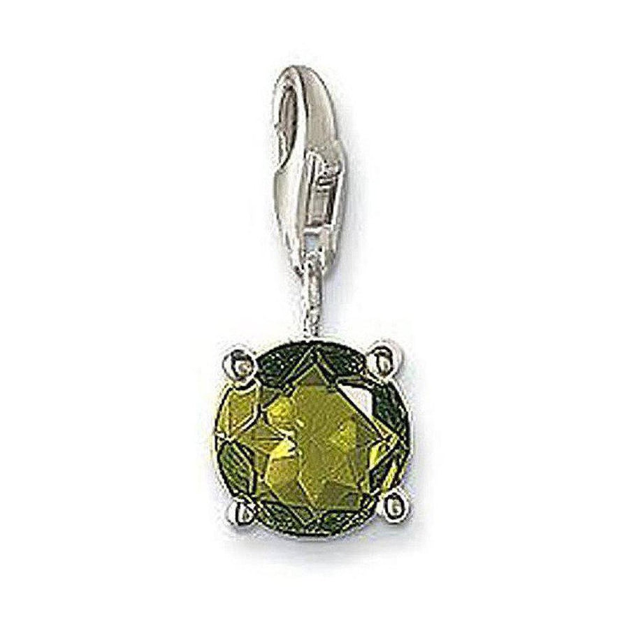 Charm 0288 Black Crystal: Olive green crystal charm with silver clasp.