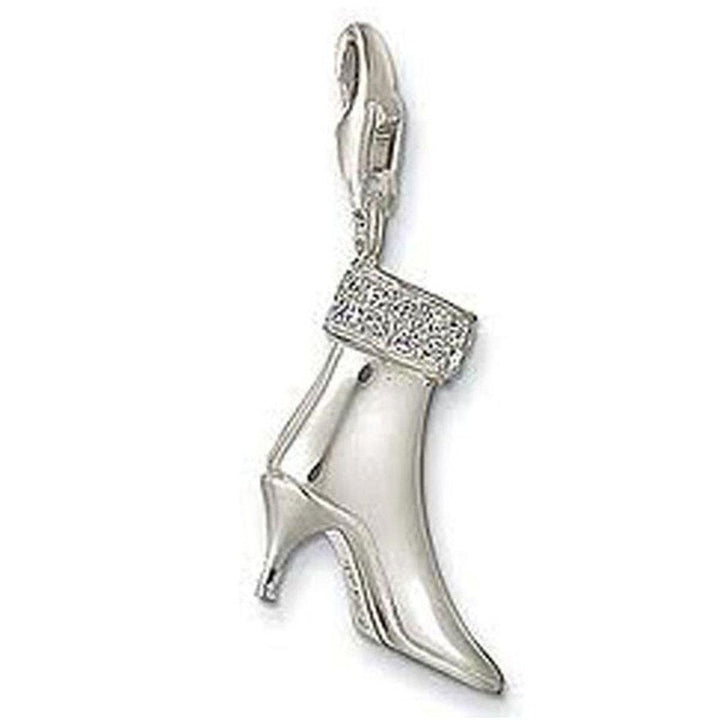 Charm 0302 Boot charm: Silver high-heel boot with rhinestone detail.