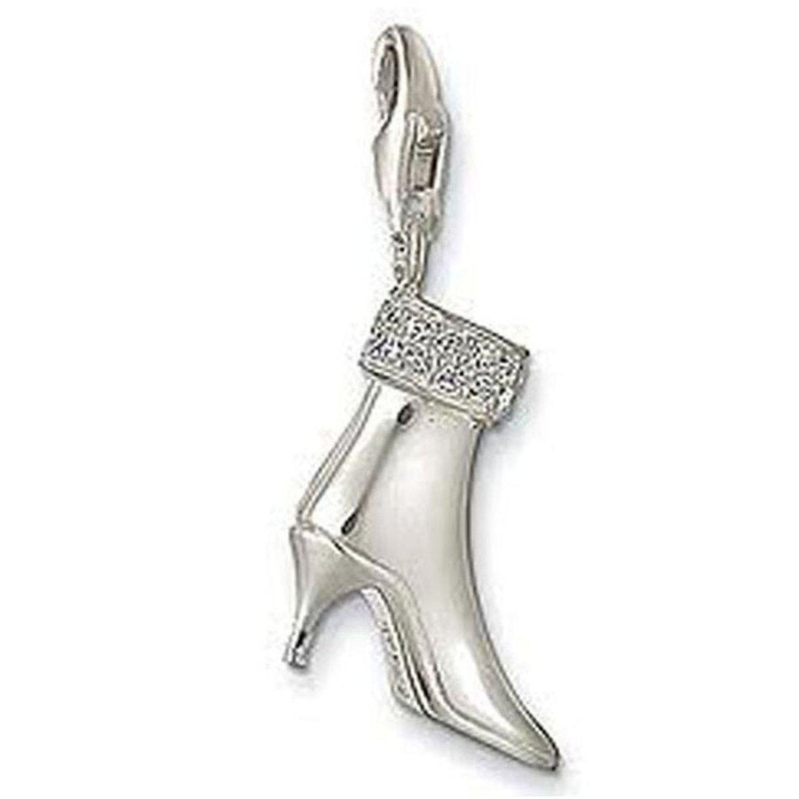 Charm 0302 Boot charm: Silver high-heel boot with rhinestone detail.